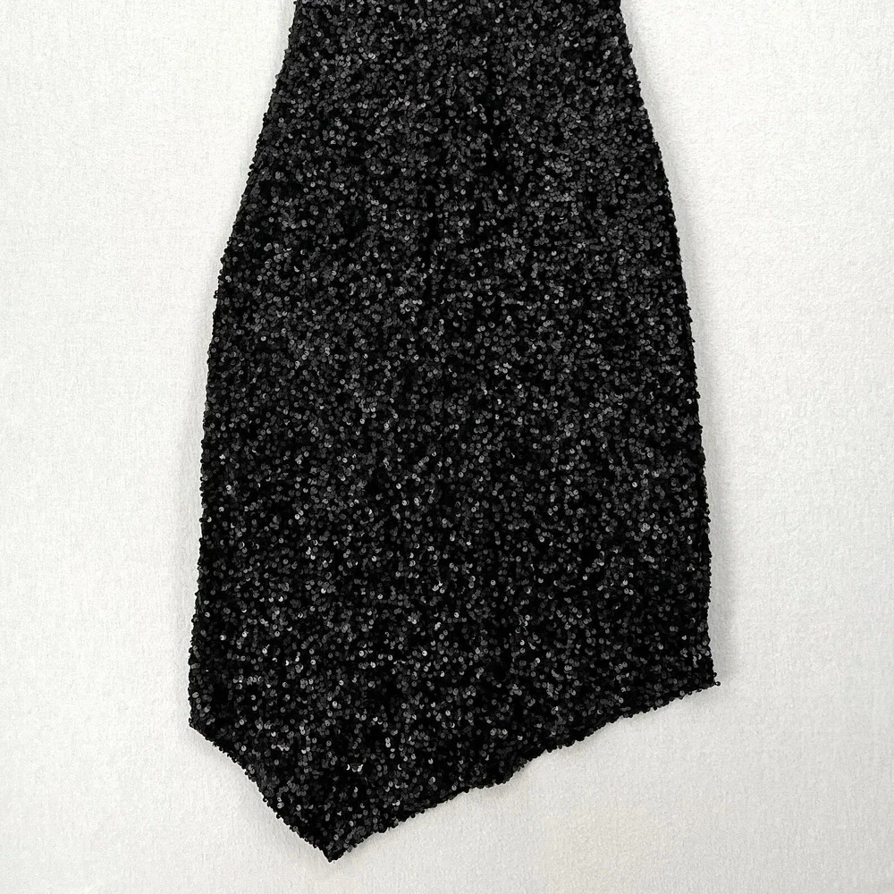 CIEBON Signy Sequin Asymmetrical Gown Womens Small Black Halter Midi Sleeveless - Picture 8 of 16